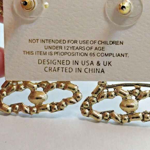 Isles & Stars Christmas Bell Drop Earrings Gold Tone Metal Plastic Rhinestones - Picture 14 of 16